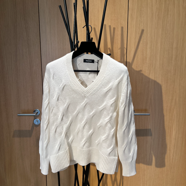 GRAN SASSO - Pull Col V Tressé - Ecru  1