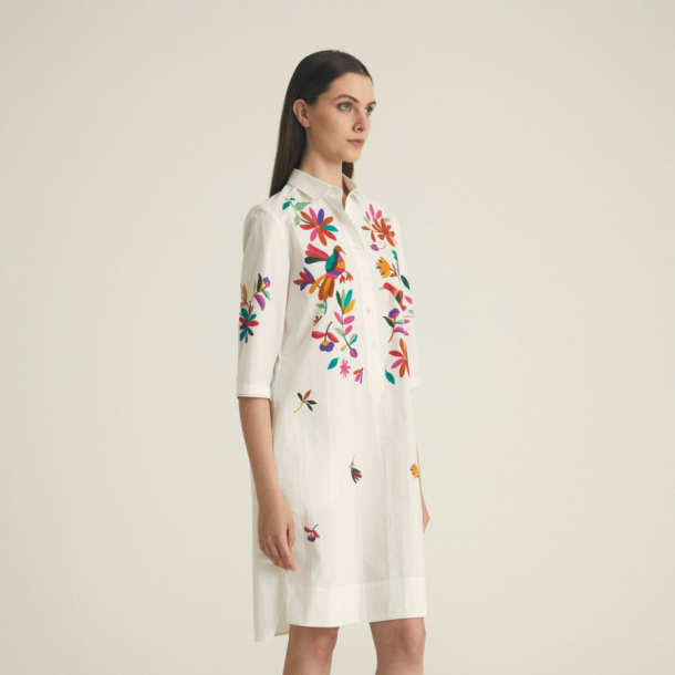 ROSSO 35 - Robe Blanches impression Multicolor Fleurs oiseaux - 100 % Coton 1