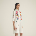 ROSSO 35 - Robe Blanches impression Multicolor Fleurs oiseaux - 100 % Coton 1