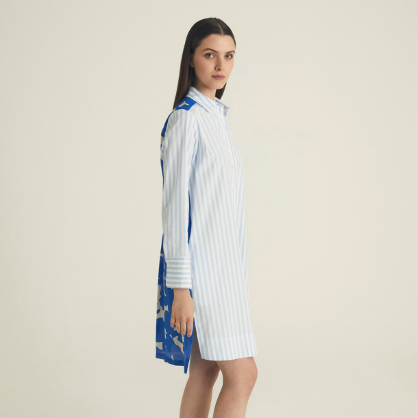 ROSSO 35 - Robe Patchwork blanc bleu Klein et Rayures blanc bleu clair - 50 % Soie 50 % Coton  1