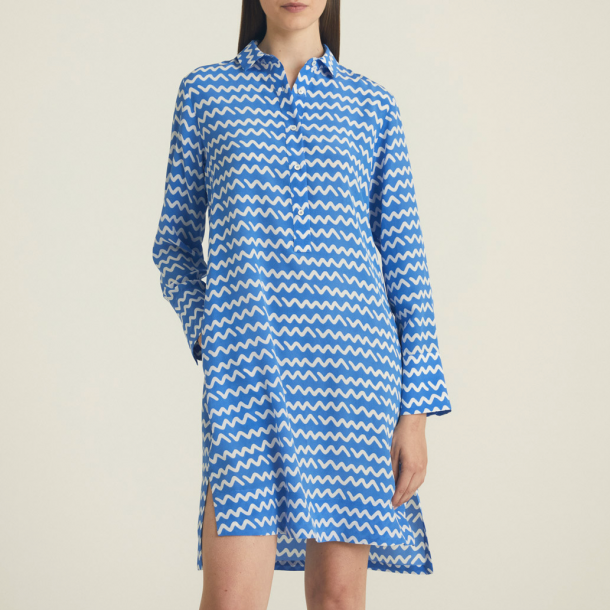 ROSSO 35 - Robe Chemise en Soie imprimée Bleu et Blanc - 100 % Soie 1