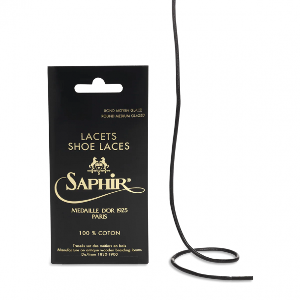 Saphir - Médaille d'or - Paire de Lacets Tressés finition cirée glacée - Noir - 90 cm 1