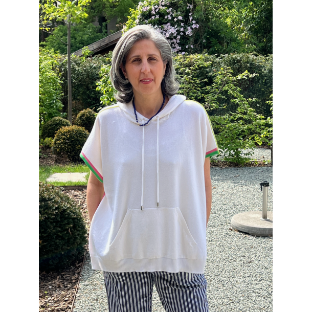 GRAN SASSO - PONCHO FEMME - Crème Bandes Verte Rose et Liseret Anis - 59211/15511 Couleur 001 1