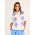 ROSSO 35 - Chemise Blanche Fleurs Bleues et blanches - 97 % Coton 3 % Polyester - Made in Italy - HS62063000 1