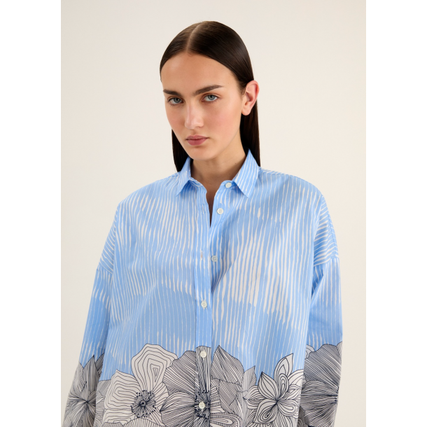 ROSSO 35 - Chemise Bleu Ciel et Blanc Motif Fleurs Noir et Blanc - 100 % Coton - Made in Italy - HS62063000 1