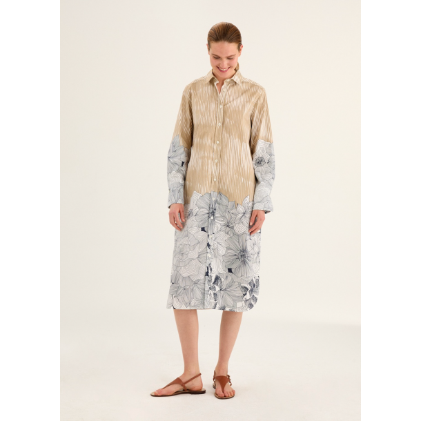 ROSSO 35 - Robe Rayures Blanc Beige et Motifs Fleurs Noir et Blanc - 100 % Coton - made in Italy - HS62044200 1