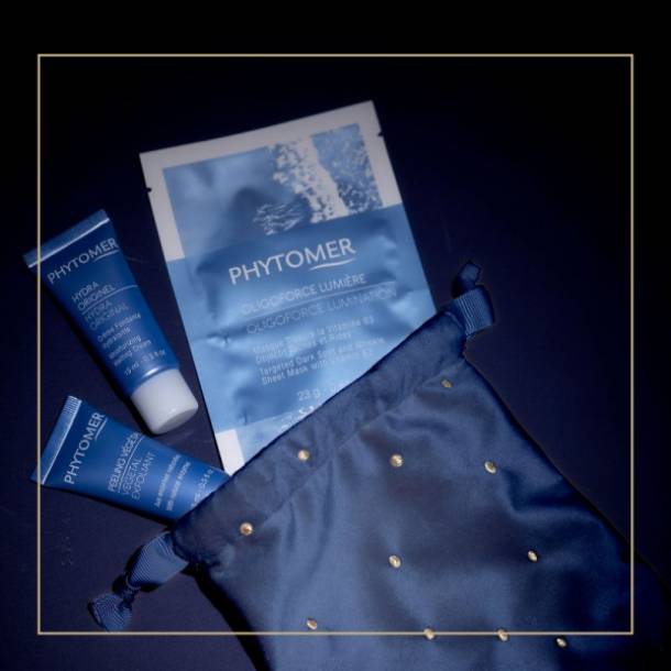 Pochon Rituel Spa Phytomer 2025 Oligoforce lumière 1 masque tissu + Hydra originel crème fondante hydratante 15ml + Peeling végétal 15 ml 1