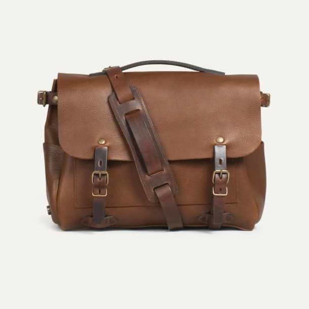 Bleu de Chauffe - Sac Postier Eclair M - Cuir - Brun Ambré 1