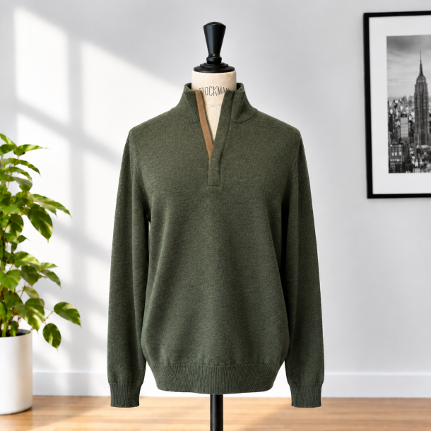 GRAN SASSO HOMME - Pull Col Zippé 55107 / 19674 couleur 476 Vert Olive 2