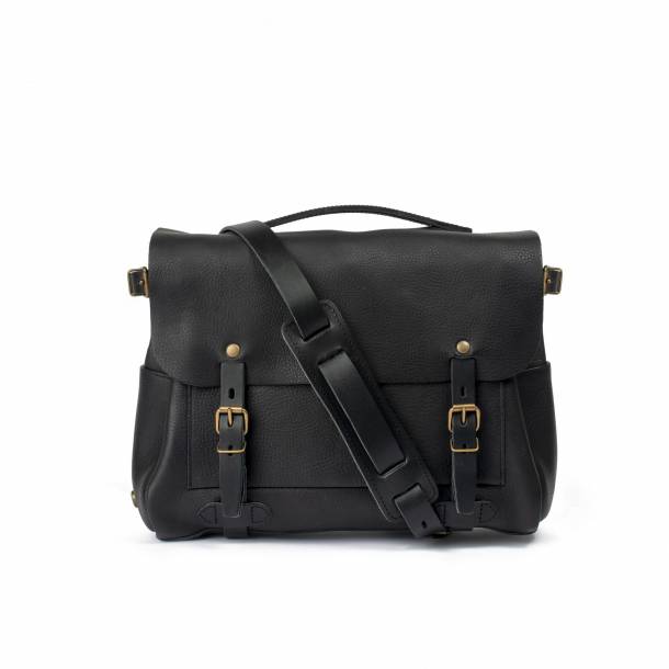 Bleu de Chauffe - Sac Postier Eclair M - Cuir - Noir 1